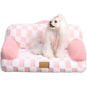 Jacquard Luxury Solid Color Pattern Leather Fur Machine Washable Detachable Cover Pet Bed (Color: pink)