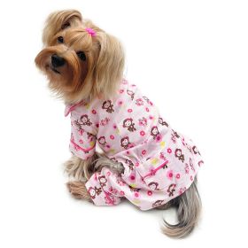 Girly Monkey Flannel Pajamas with 2 Pockets (Color: pink, size: S)