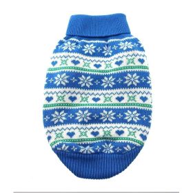 Dog Cable Knit 100% Cotton Sweater  Snowflakes and Hearts Blue (Option: XX-Small)